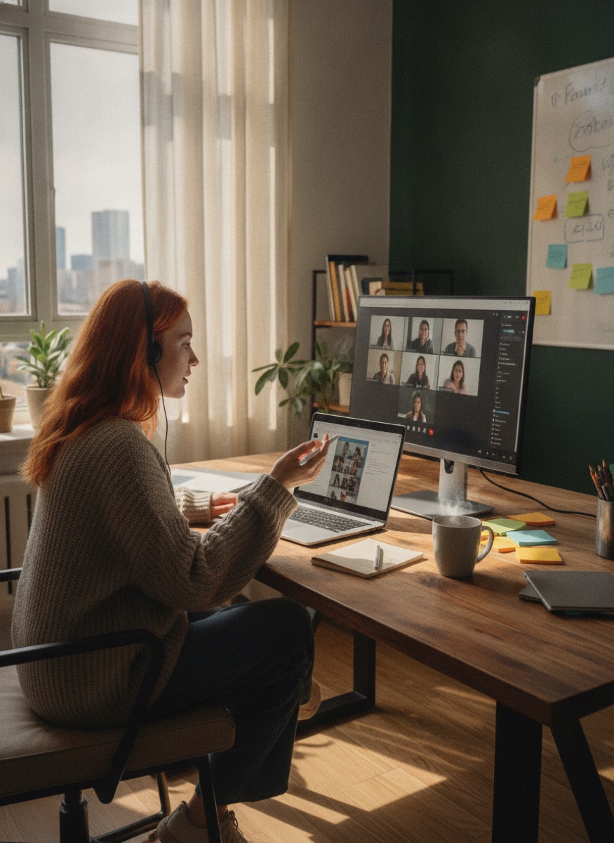 Woman on a video call working from home
